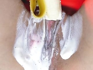 Vagina Gobbles Banana With Fluid