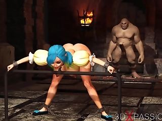 Beautiful Female Elf Gets Fucked By The Big Ogre In The Cellar