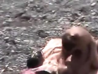 Peeping Tom Stud Wanking And Fuck Ginger-haired Nymph On A Public Beach