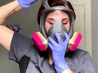 Masked Tugjob Accomplished In Rubber Gloves Taunts With A Fake Penis